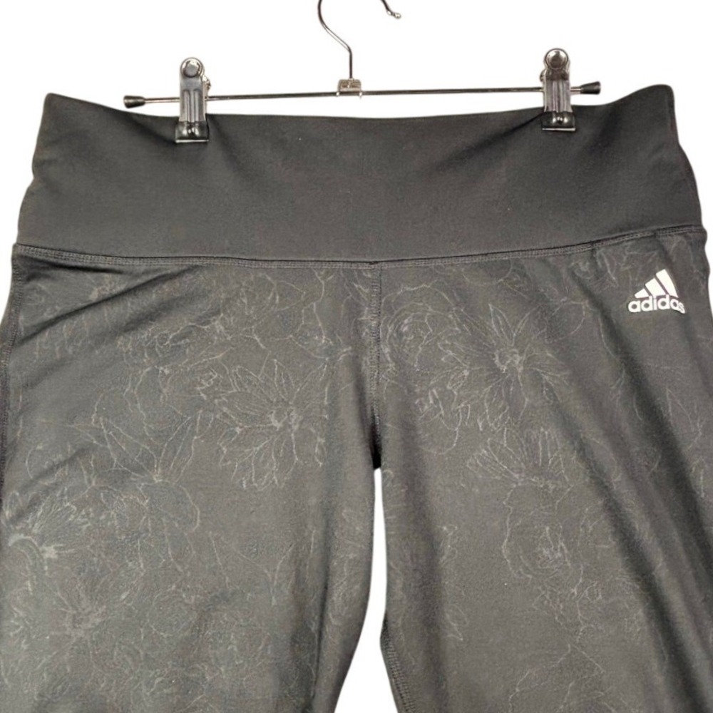 Adidas Climalite Womens Black Floral Print Leggings Zipper Pocket Size L